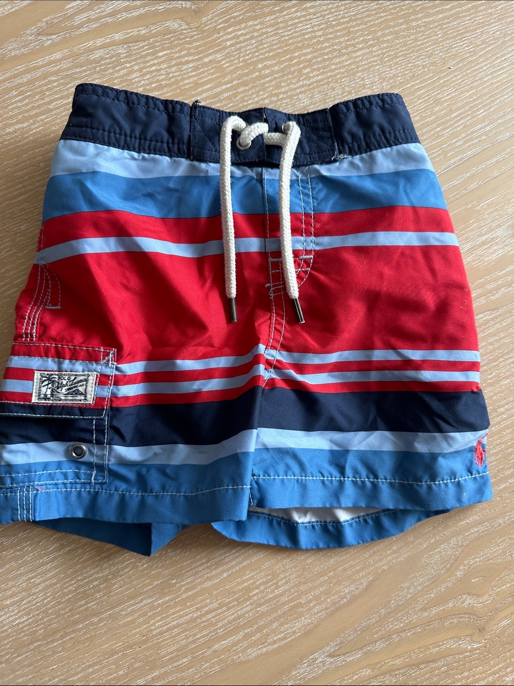 Ralph Lauren Boys Red, Navy & Light Blue Striped Swim Shorts